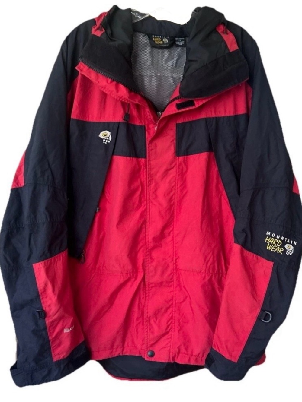 Mountain Hardwear Mens L Red Black Hooded Shell Jacket Hiking Gorpcore
